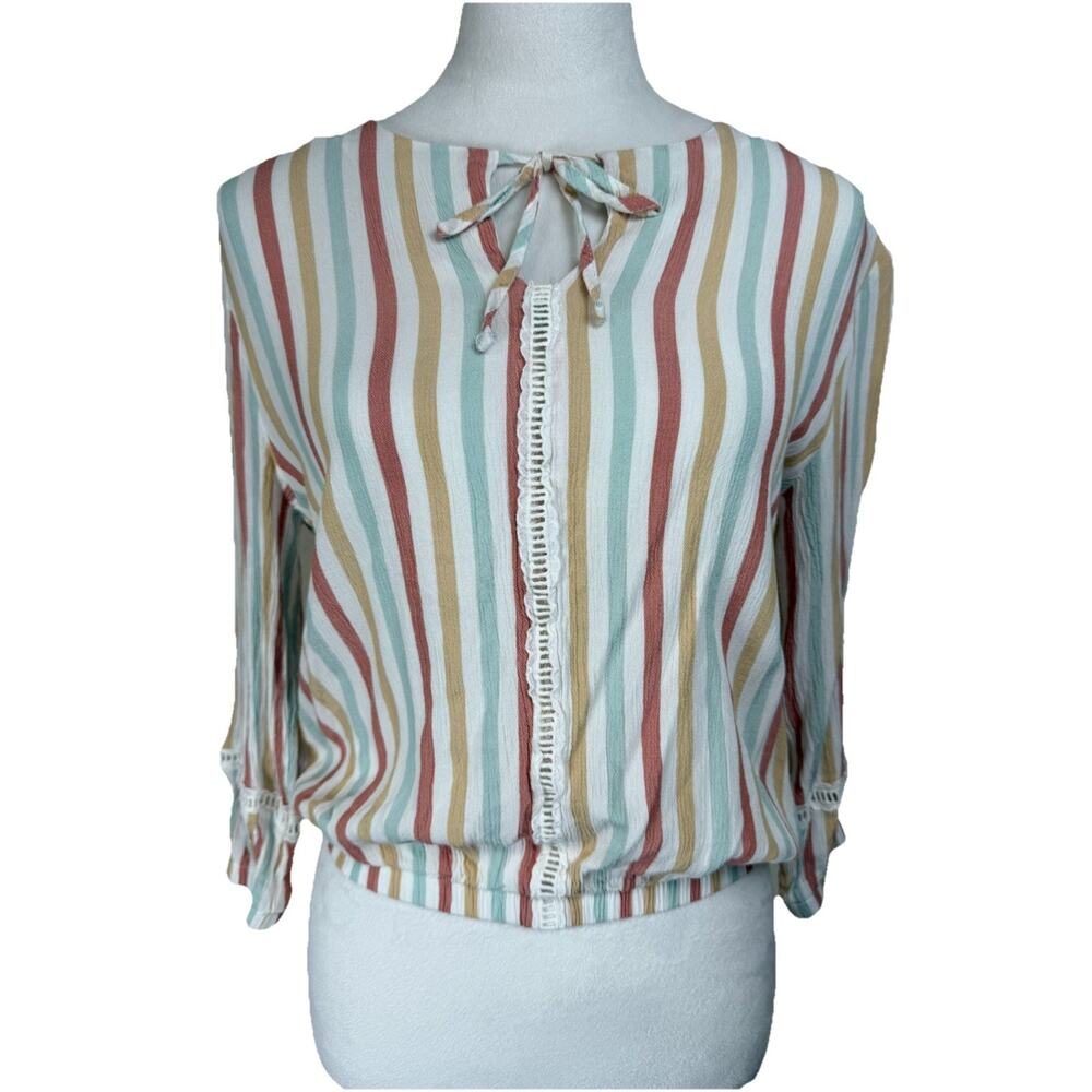 Dear John Women's Top Sz S Lightweight Striped Elastic Hem Feminine‎ Spring